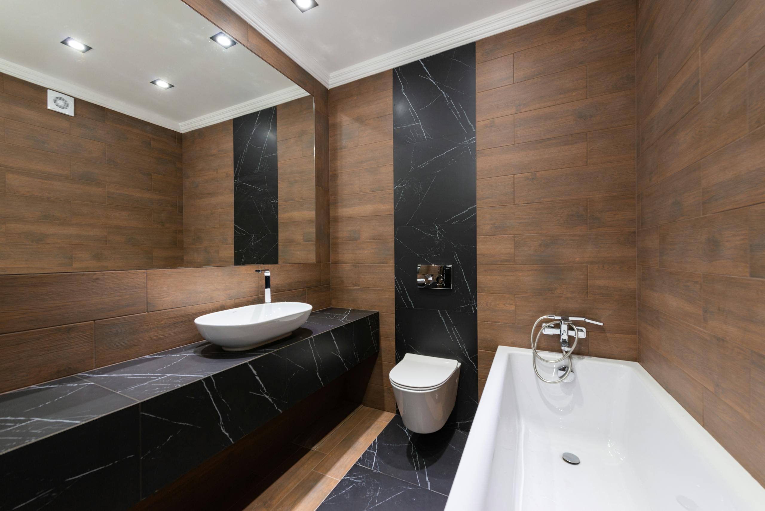 Modern bathroom with toilet installed